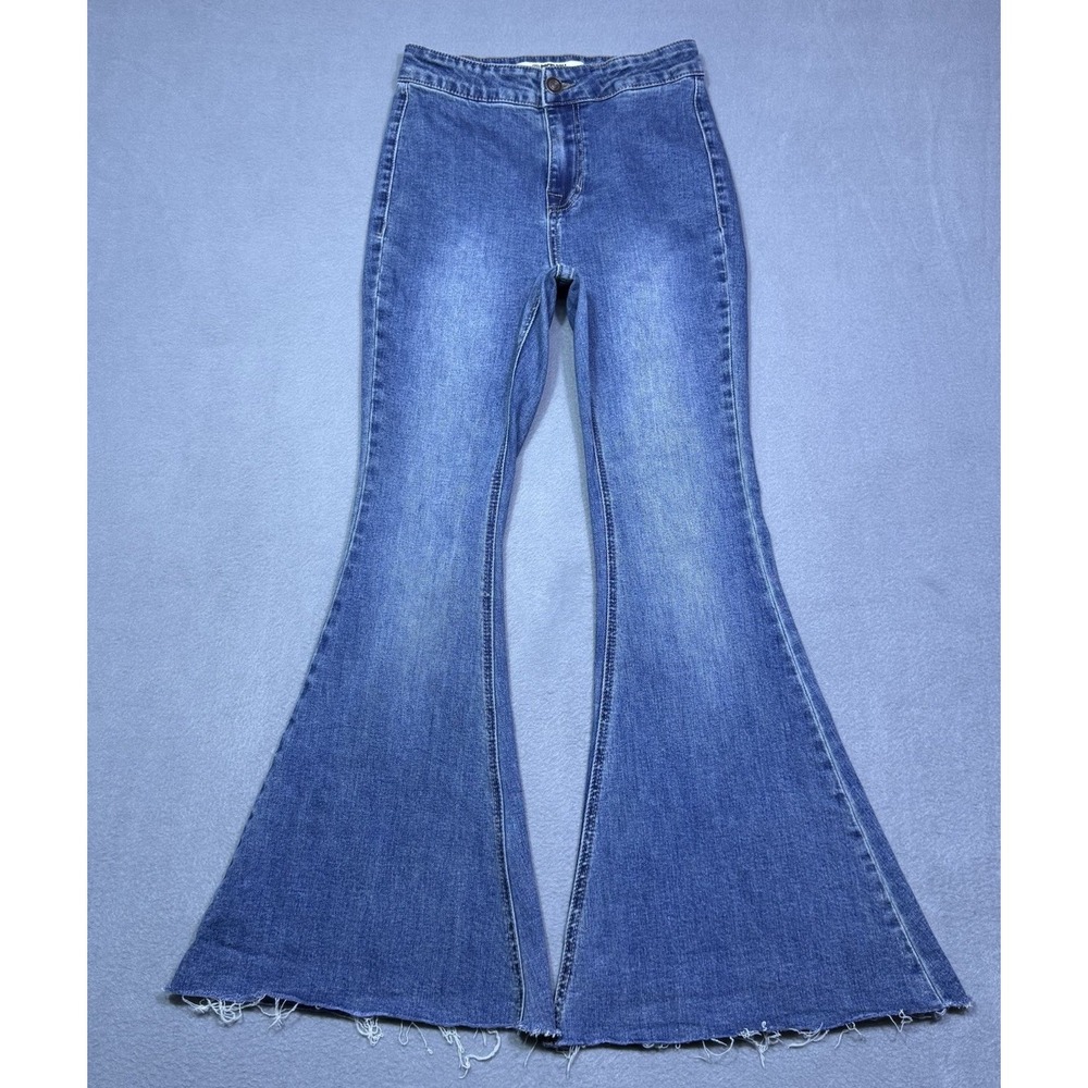 Rock&roll Denim Bargain Button Bell Jeans Womens 25x28 Highrise Flare Hippie USA